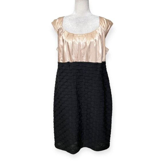 London Times Women's 16W Dress Nude Satin Black Textured Sheath Plus Size Party - Picture 1 of 9
